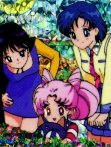 Ami, Rei, and Chibi-Usa in a garden